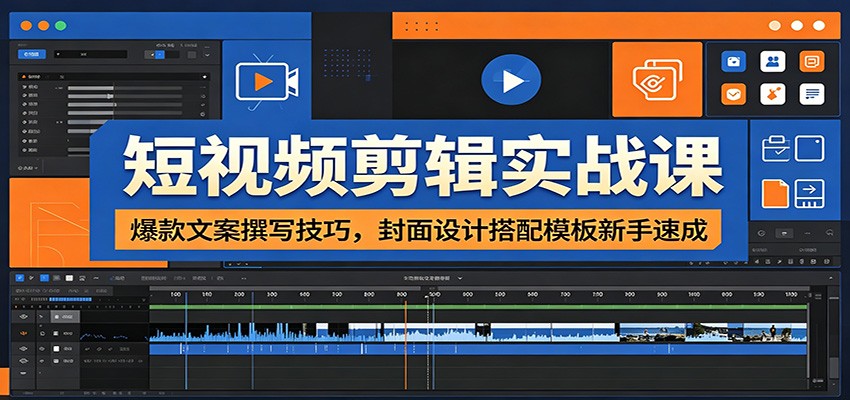 短视频剪辑实战课:爆款文案撰写技巧,封面设计搭配模板新手速成_