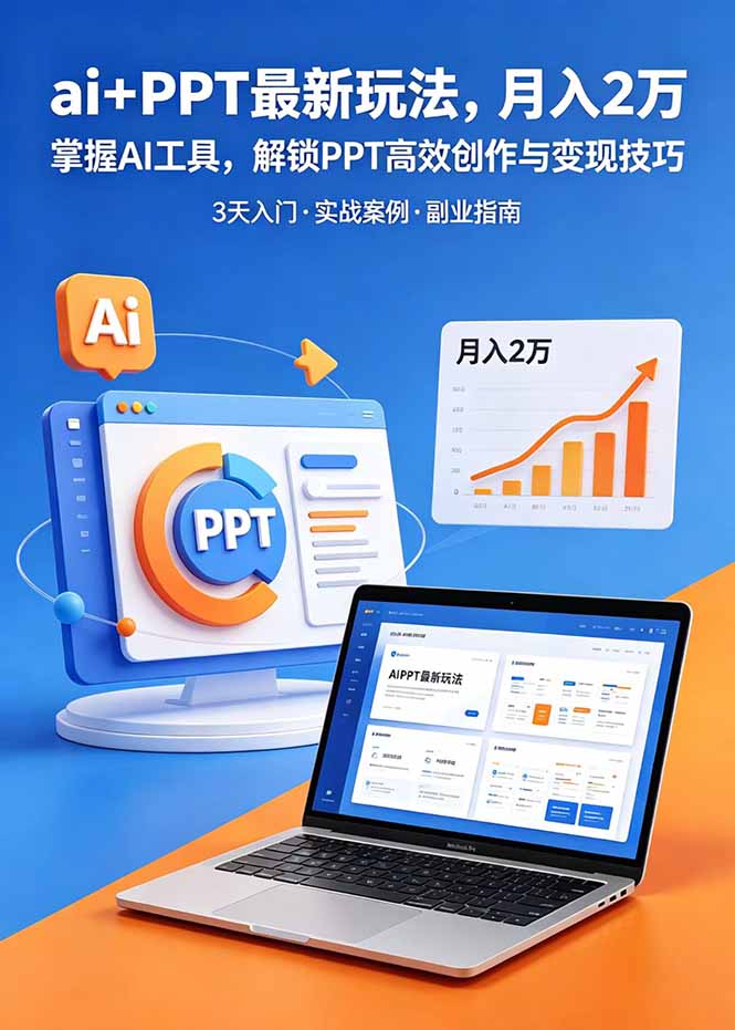 ai+PPT最新玩法,月入2万掌握AI工具,解锁PPT高效创作与变现技巧3天入门,实战案例·副业指南_
