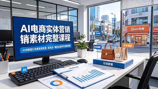 AI电商实体营销素材完整课程,AI创意短片完美复刻实景,实体店一键生成宣传引流短视频_