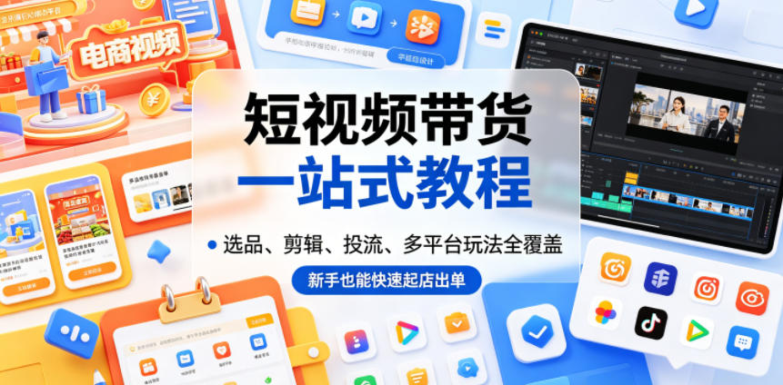 短视频带货一站式教程,选品、剪辑、投流、多平台玩法全覆盖,新手也能快速起店出单_