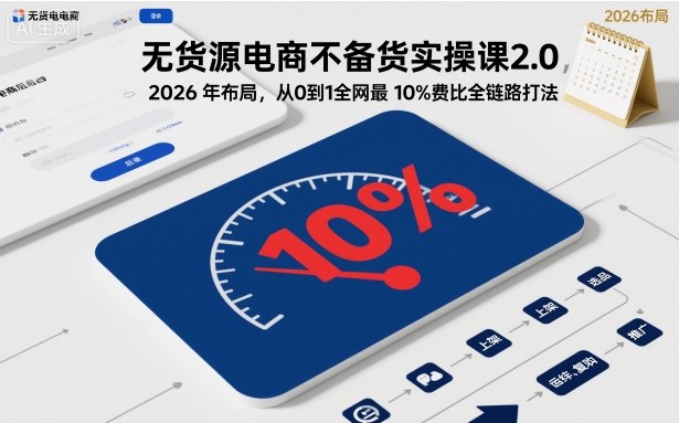 无货源电商不备货实操课2.0,2026年布局,从0到1全网最低10%费比全链路打法【更新26年6月16日】_