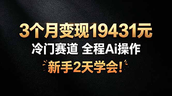 3个月变现19431元,冷门赛道 全程Ai操作,新手2天学会!_