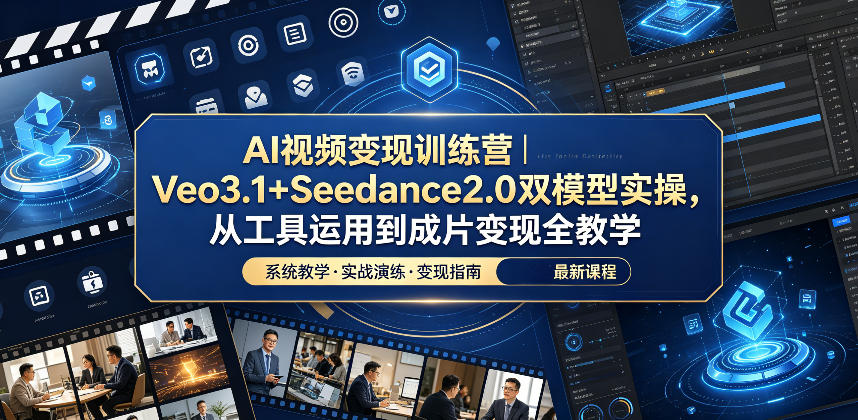AI视频变现训练营|Veo3.1+Seedance2.0双模型实操,从工具运用到成片变现全教学_