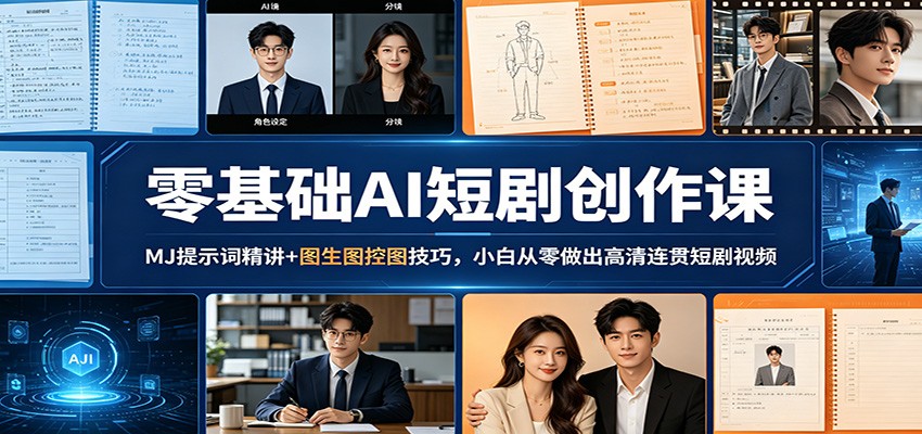 零基础AI短剧创作课:MJ提示词精讲+图生图控图技巧,小白从零做出高清连贯短剧视频_