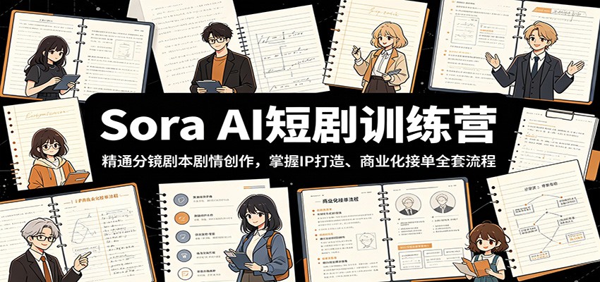Sora AI短剧训练营:精通分镜剧本剧情创作,掌握IP打造、商业化接单全套流程_