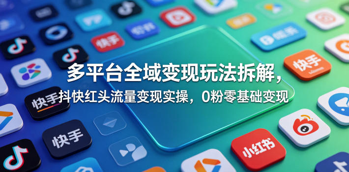 多平台全域变现玩法拆解,抖快红头流量变现实操,0粉零基础变现_