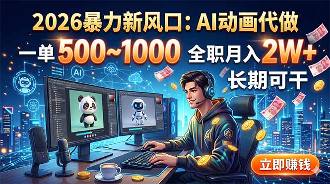 2026暴力新风口:AI动画代做,一单500~1000,全职月入2W+,长期可干_