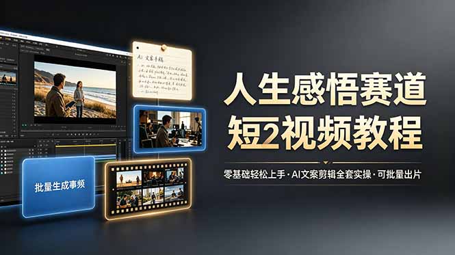 人生感悟赛道短视频教程,零基础轻松上手,AI文案剪辑全套实操可批量出片_