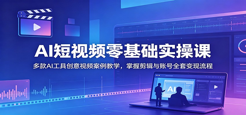 AI短视频零基础实操课:多款AI工具创意视频案例教学,掌握剪辑与账号全套变现流程_