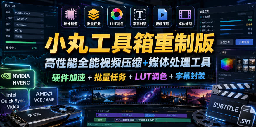 小丸工具箱重制版–高性能全能视频压缩+媒体处理工具｜硬件加速+批量任务+LUT调色+字幕封装_