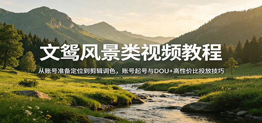 文鸳风景类视频教程:从账号准备定位到剪辑调色,账号起号与DOU+高性价比投放技巧_