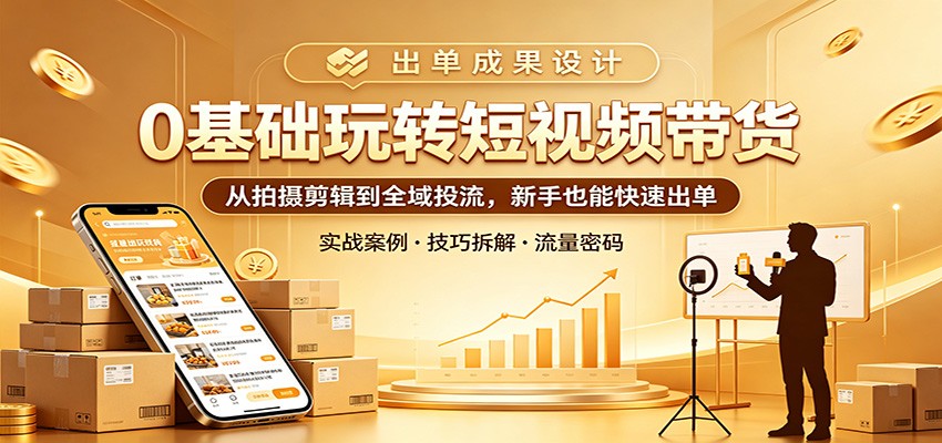 0基础玩转短视频带货:从拍摄剪辑到全域投流,新手也能快速出单_