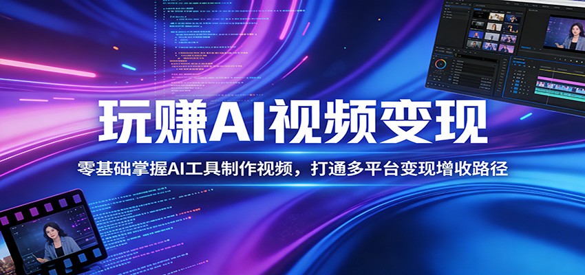玩赚AI视频变现,零基础掌握AI具制作视频,打通多平台变现增收路径_