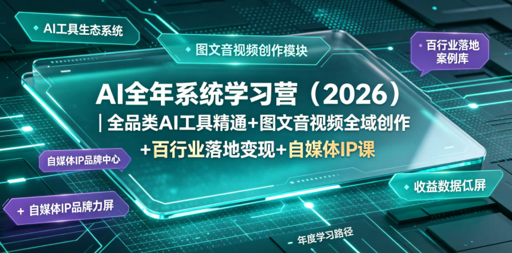 AI全年系统学习营(2026)｜全品类AI工具精通+图文音视频全域创作+百行业落地变现+自媒体IP打造年度进阶大课_