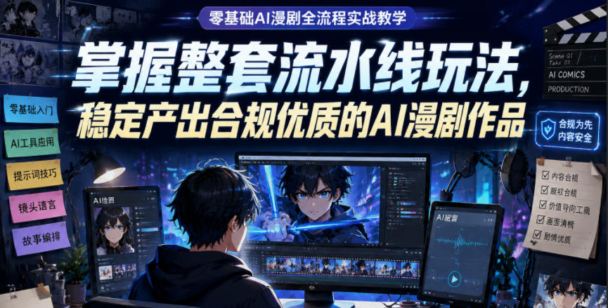 零基础AI漫剧全流程实战教学,掌握整套流水线玩法,稳定产出合规优质的AI漫剧作品_