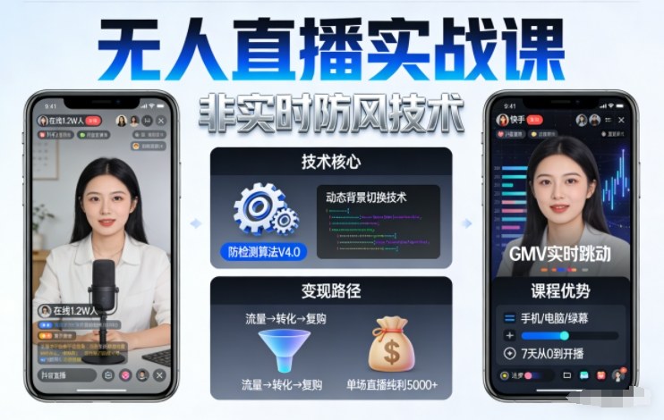 宝子哥无人直播实战课,非实时防风技术,聚焦抖音快手等平台直播带货,轻松开启直播变现之路(更新2026年6月7日)_