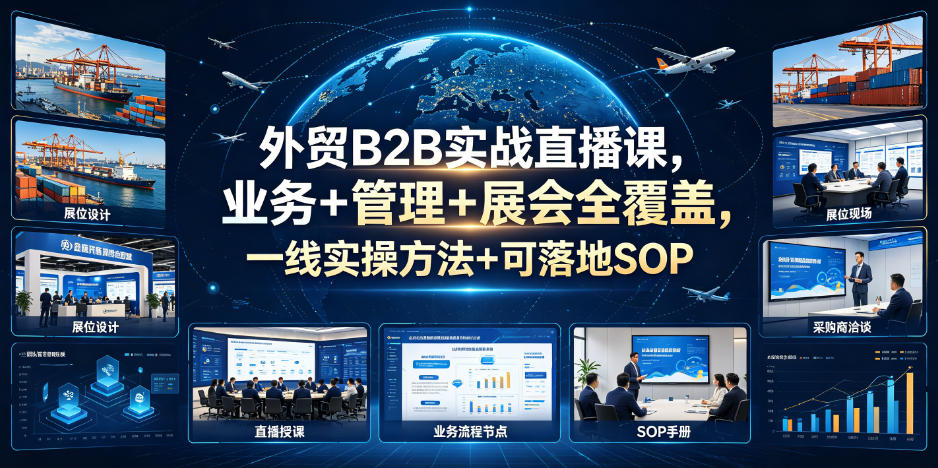 外贸B2B实战直播课,业务+管理+展会全覆盖,一线实操方法+可落地SOP_