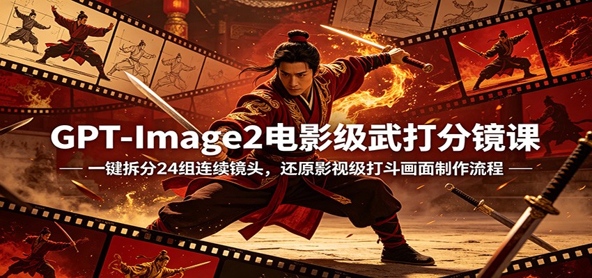 GPT-Image2电影级武打分镜课:一键拆分24组连续镜头,还原影视级打斗画面制作流程_