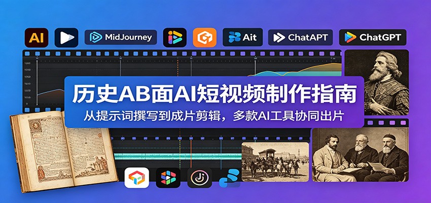 历史AB面AI短视频制作指南:从提示词撰写到成片剪辑,多款AI工具协同出片_