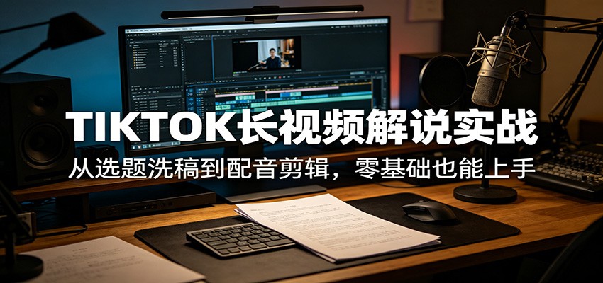 TIKTOK长视频解说实战:从选题洗稿到配音剪辑,零基础也能上手_