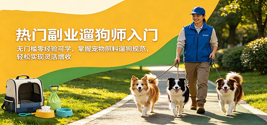 热门副业遛狗师入门,无门槛零经验可学,掌握宠物照料遛狗规范,轻松实现灵活增收_