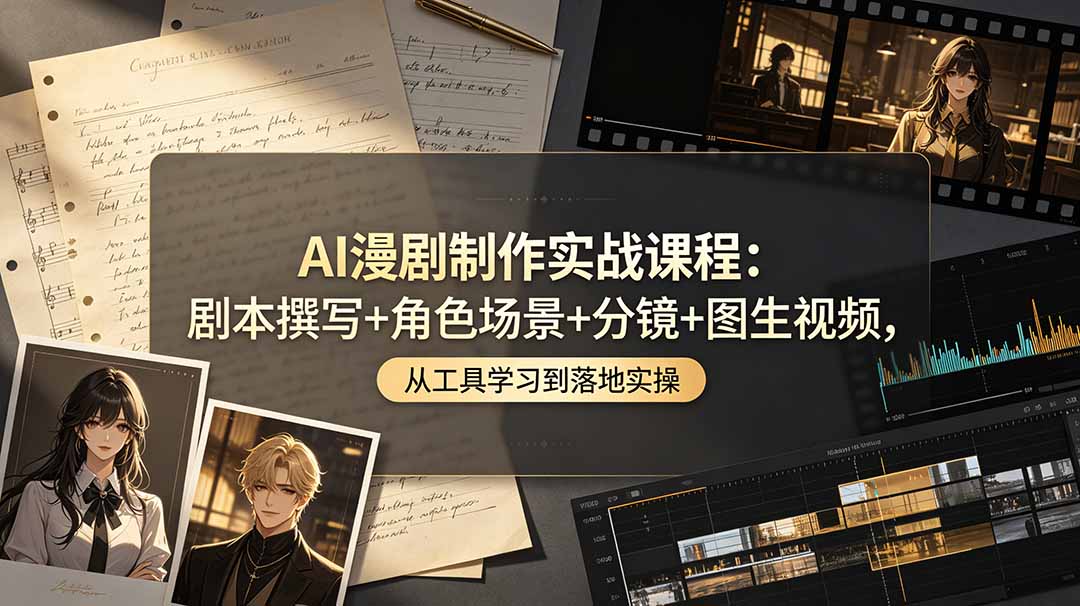 AI漫剧制作实战课程:剧本撰写+角色场景+分镜+图生视频,从工具学习到落地实操_