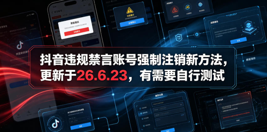 抖音违规禁言账号强制注销新方法,更新于26.6.23,有需要自行测试_