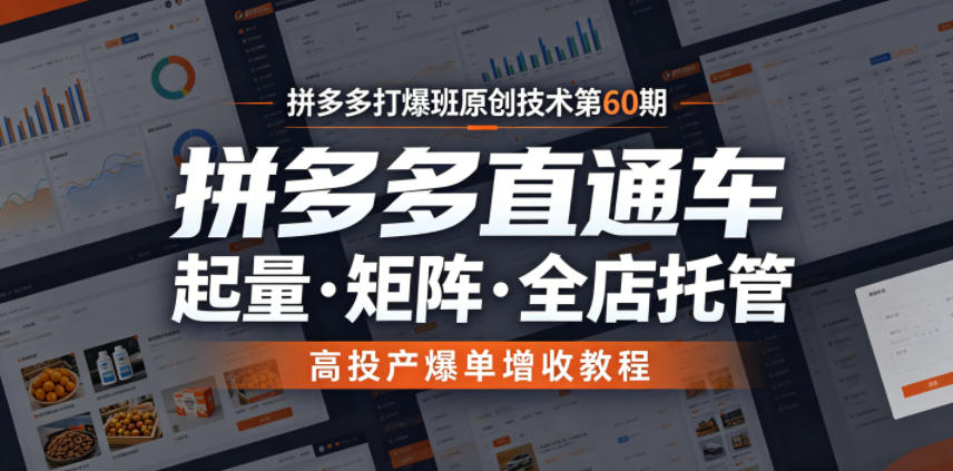 拼多多打爆班原创技术第60期,拼多多直通车,起量・矩阵・全店托管,高投产爆单增收教程_