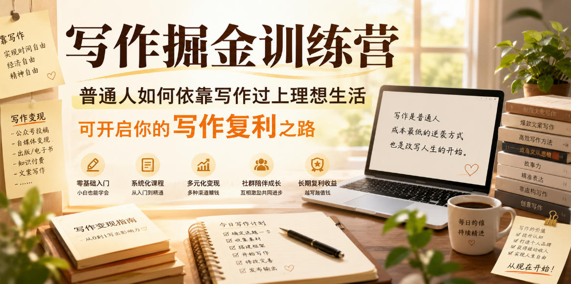 写作掘金训练营,普通人如何依靠写作过上理想生活,可开启你的写作复利之路(更新6月)_