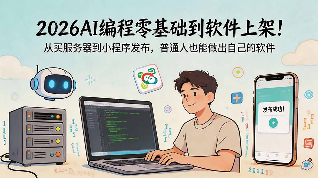 2026AI编程零基础到软件上架!从买服务器到小程序发布,普通人也能做出自己的软件_