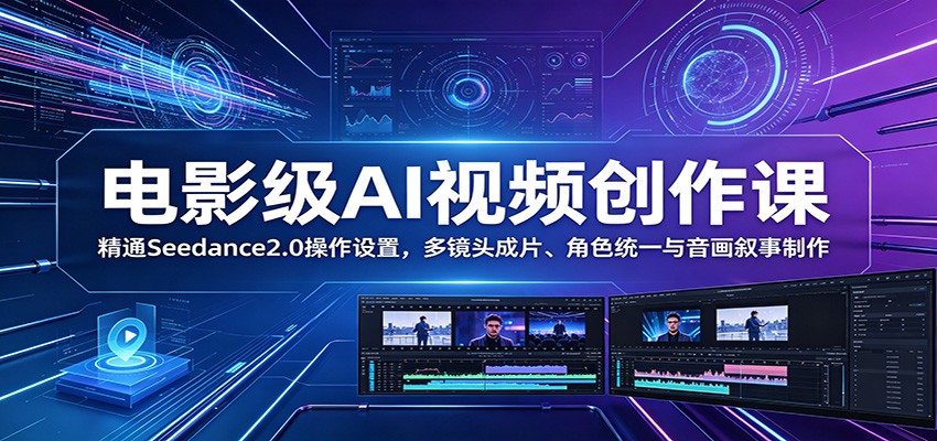 电影级AI视频创作课:精通Seedance2.0操作设置,多镜头成片、角色统一与音画叙事制作_