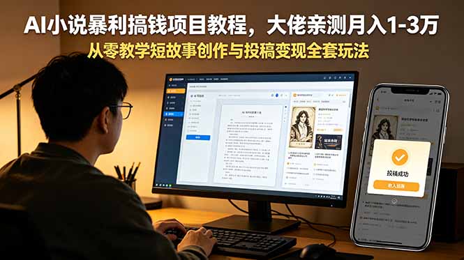 AI小说暴利搞钱项目教程,大佬亲测月入1-3万,从零教学短故事创作与投稿变现全套玩法_