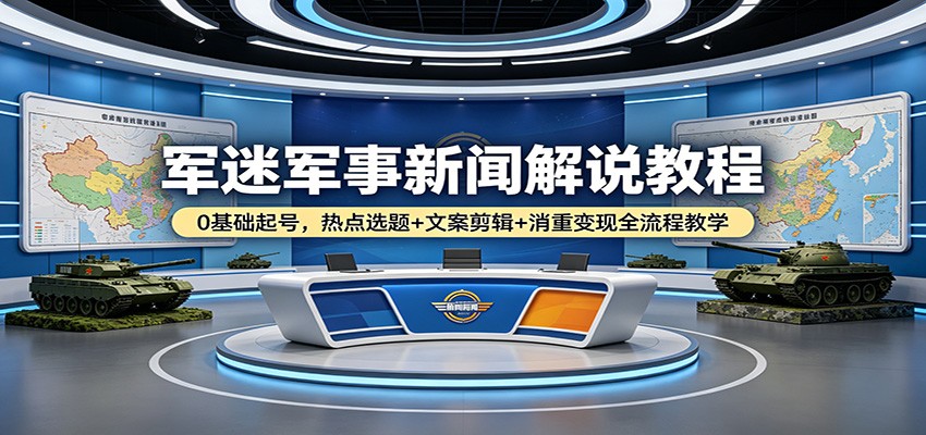 军迷军事新闻解说教程:0基础起号,热点选题+文案剪辑+消重变现全流程教学_