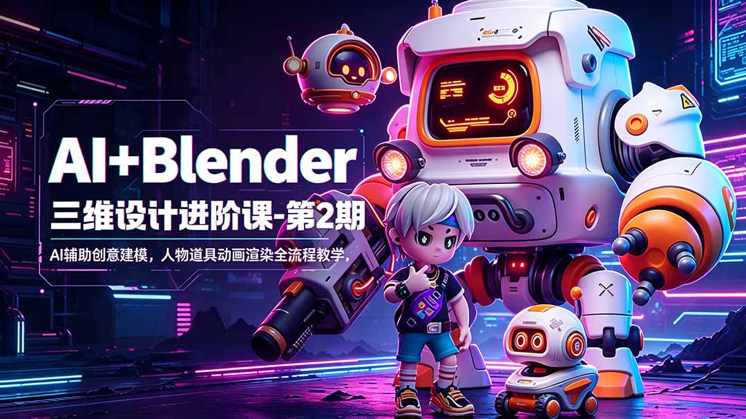 AI+Blender三维设计进阶课-第2期：AI辅助创意建模，人物道具动画渲染全流程教学-聚云创客