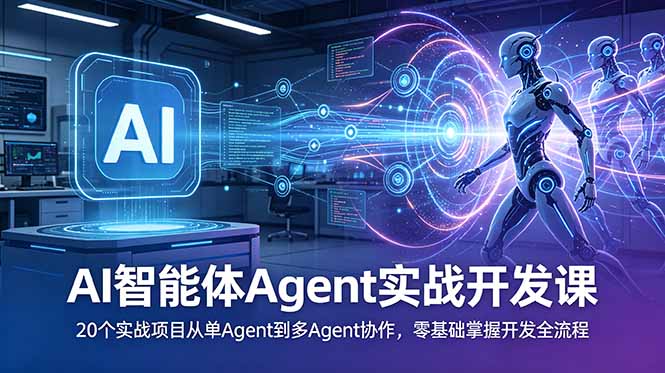 AI智能体Agent实战开发课:20个实战项目从单Agent到多Agent协作,零基础掌握开发全流程_