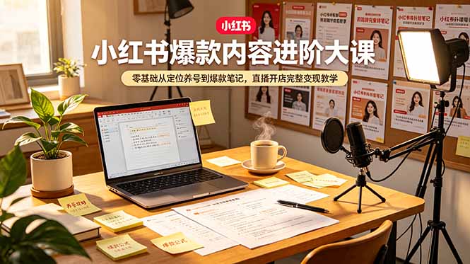 小红书爆款内容进阶大课,零基础从定位养号到爆款笔记,直播开店完整变现教学_