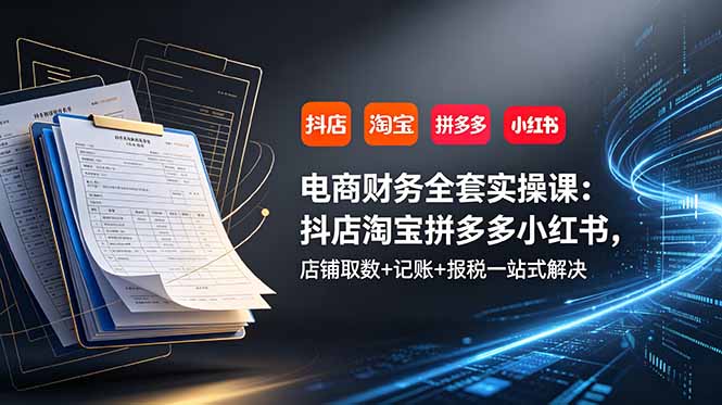 电商财务全套实操课：抖店淘宝拼多多小红书，店铺取数+记账+报税一站式解决_