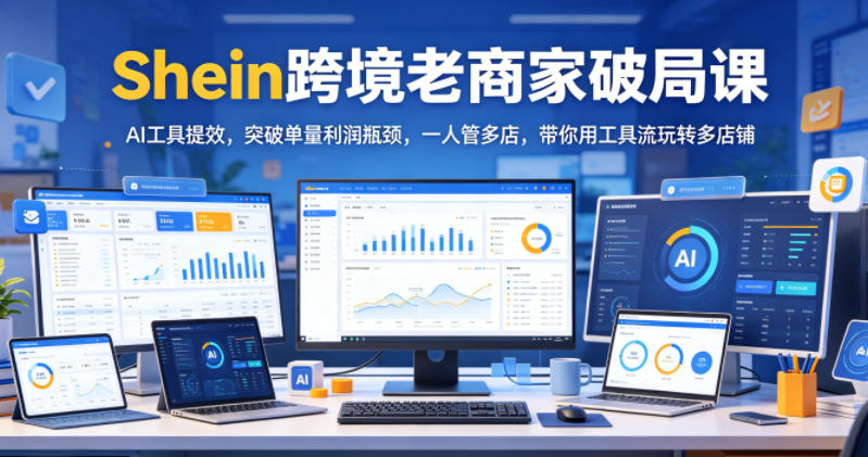 Shein跨境老商家破局课,AI工具提效,突破单量利润瓶颈,一人管多店,带你用工具流玩转多店铺_