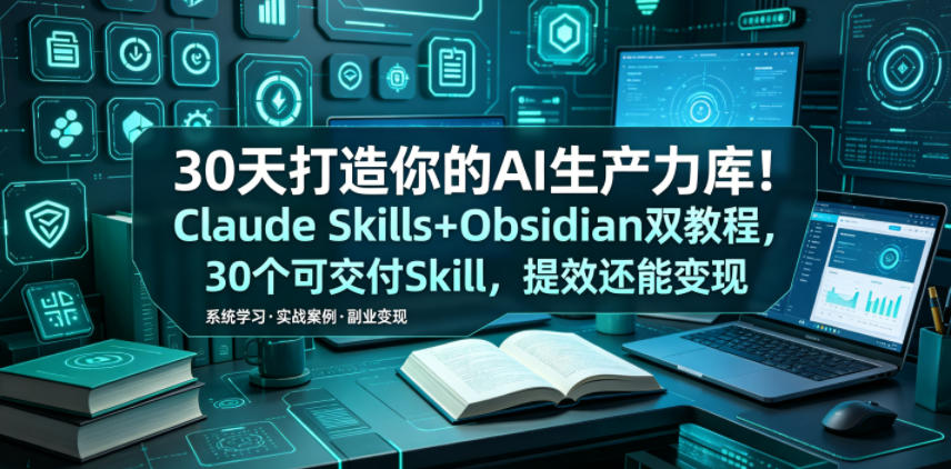 30天打造你的AI生产力库!Claude Skills+Obsidian 双教程,30 个可交付 Skill,提效还能变现_