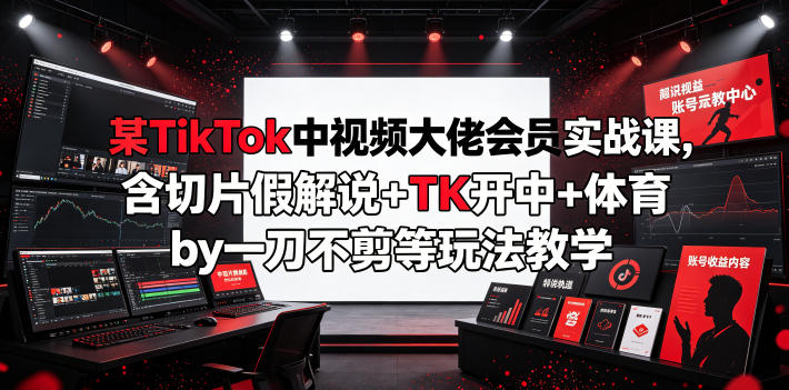 某TikTok中视频大佬会员实战课,含切片假解说+TK开中+体育by一刀不剪等玩法教学_