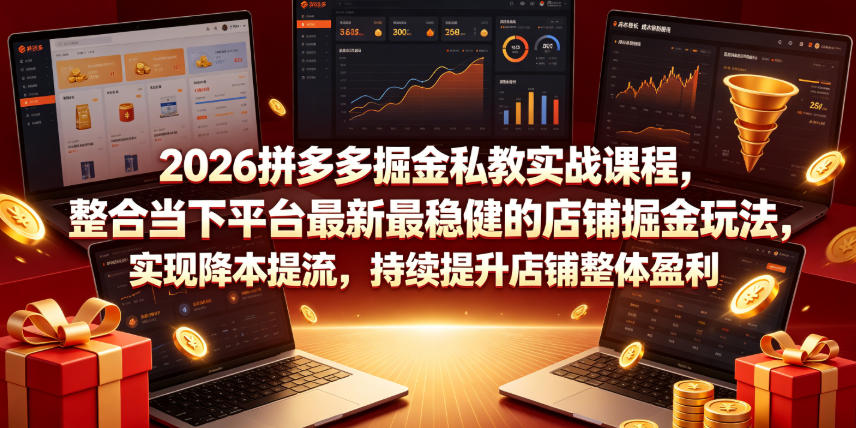 2026拼多多掘金私教实战课程,整合当下平台最新最稳健的店铺掘金玩法,实现降本提流,持续提升店铺整体盈利_