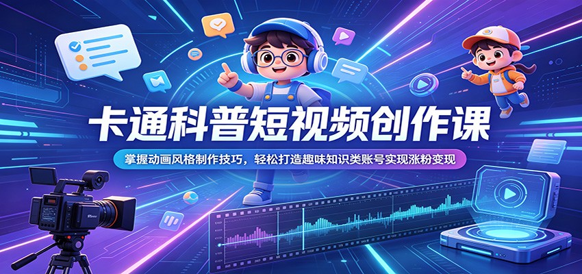 卡通科普短视频创作课:掌握动画风格制作技巧,轻松打造趣味知识类账号实现涨粉变现_