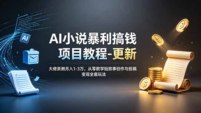 AI小说暴利搞钱项目教程-更新,大佬亲测月入1-3万,从零教学短故事创作与投稿变现全套玩法_