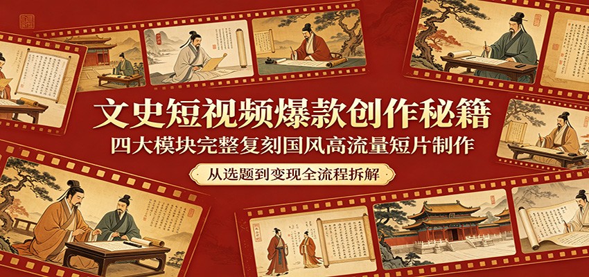 文史短视频爆款创作秘籍:四大模块完整复刻国风高流量短片制作_