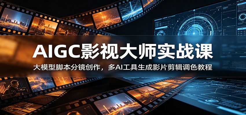AIGC影视大师实战课:大模型脚本分镜创作,多AI工具生成影片剪辑调色教程_