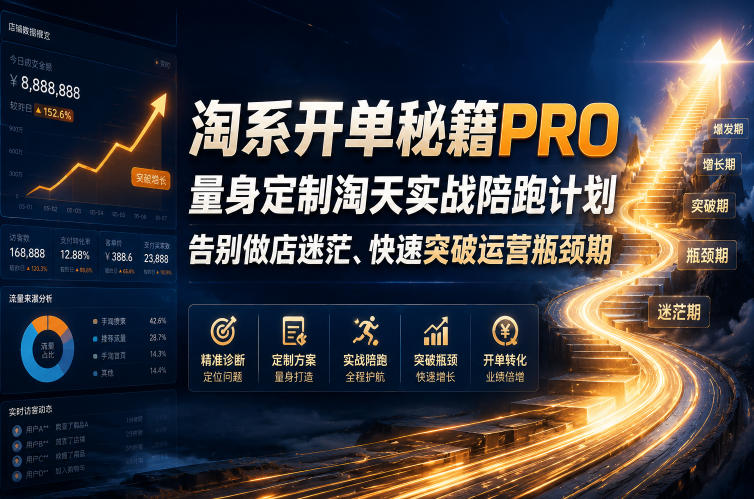 淘系开单秘籍PRO,量身定制淘天实战陪跑计划,告别做店迷茫、快速突破运营瓶颈期(2026年6月22日)_