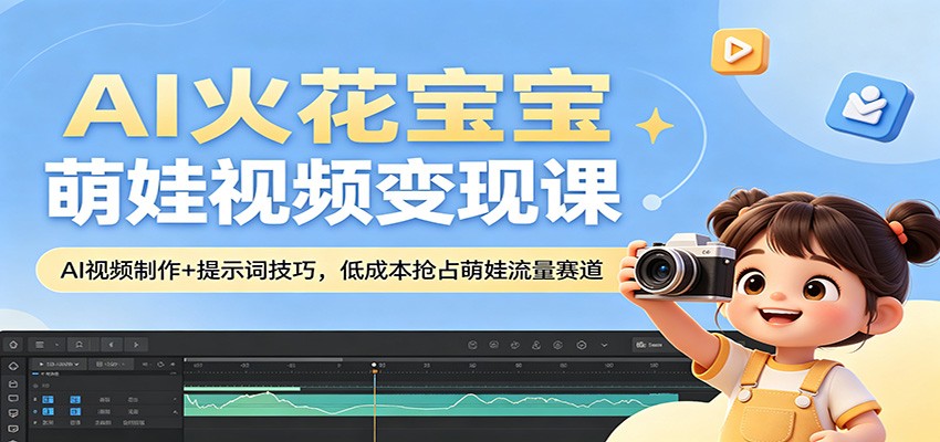 AI火花宝宝萌娃视频变现课:AI视频制作+提示词技巧,低成本抢占萌娃流量赛道_