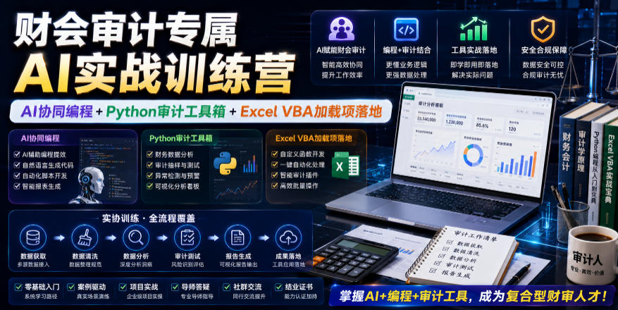 财会审计专属AI实战训练营|AI协同编程+Python审计工具箱+Excel VBA加载项落地_