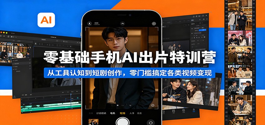 零基础手机AI出片特训营：从工具认知到短剧创作，零门槛搞定各类视频变现_