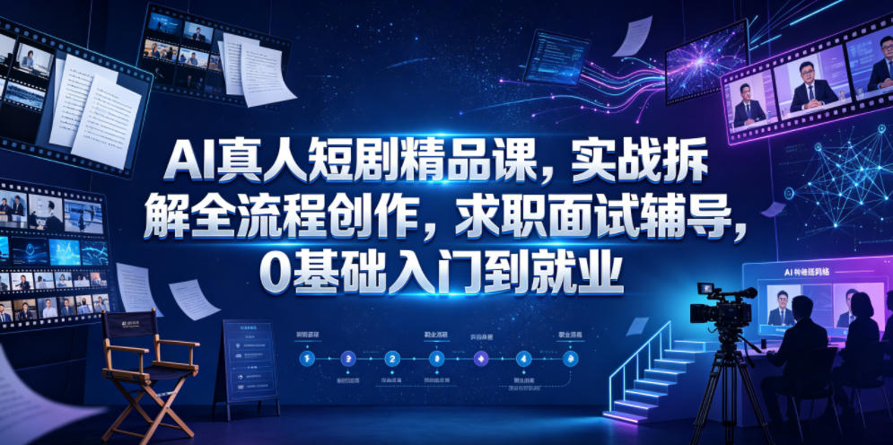 AI真人短剧精品课,实战拆解全流程创作,求职面试辅导,0基础入门到就业_